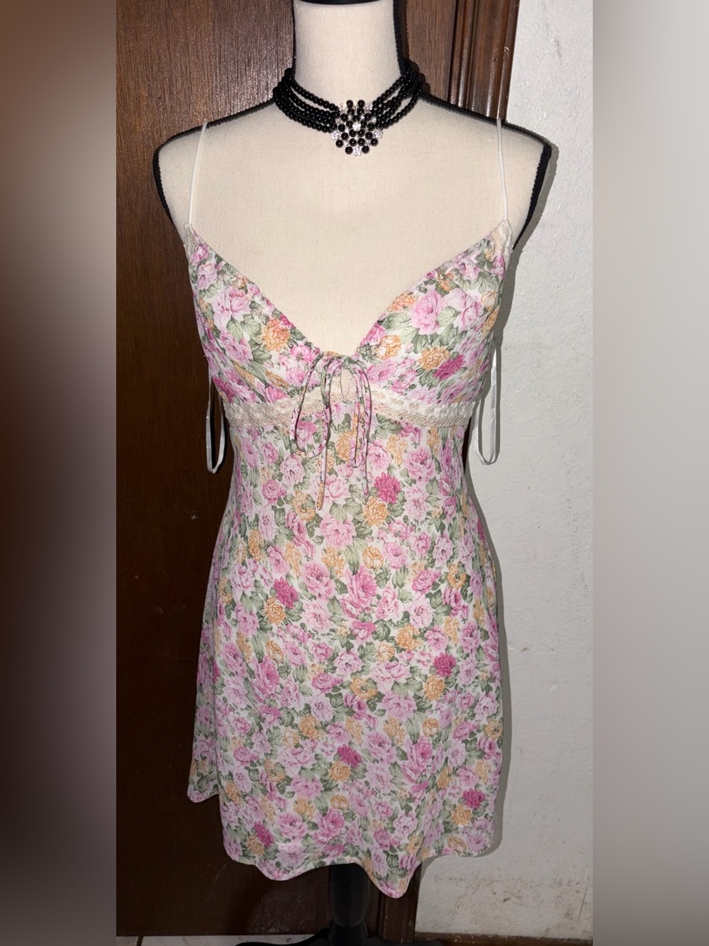 Princess Polly Pink Floral Lace Trim Slip Dress